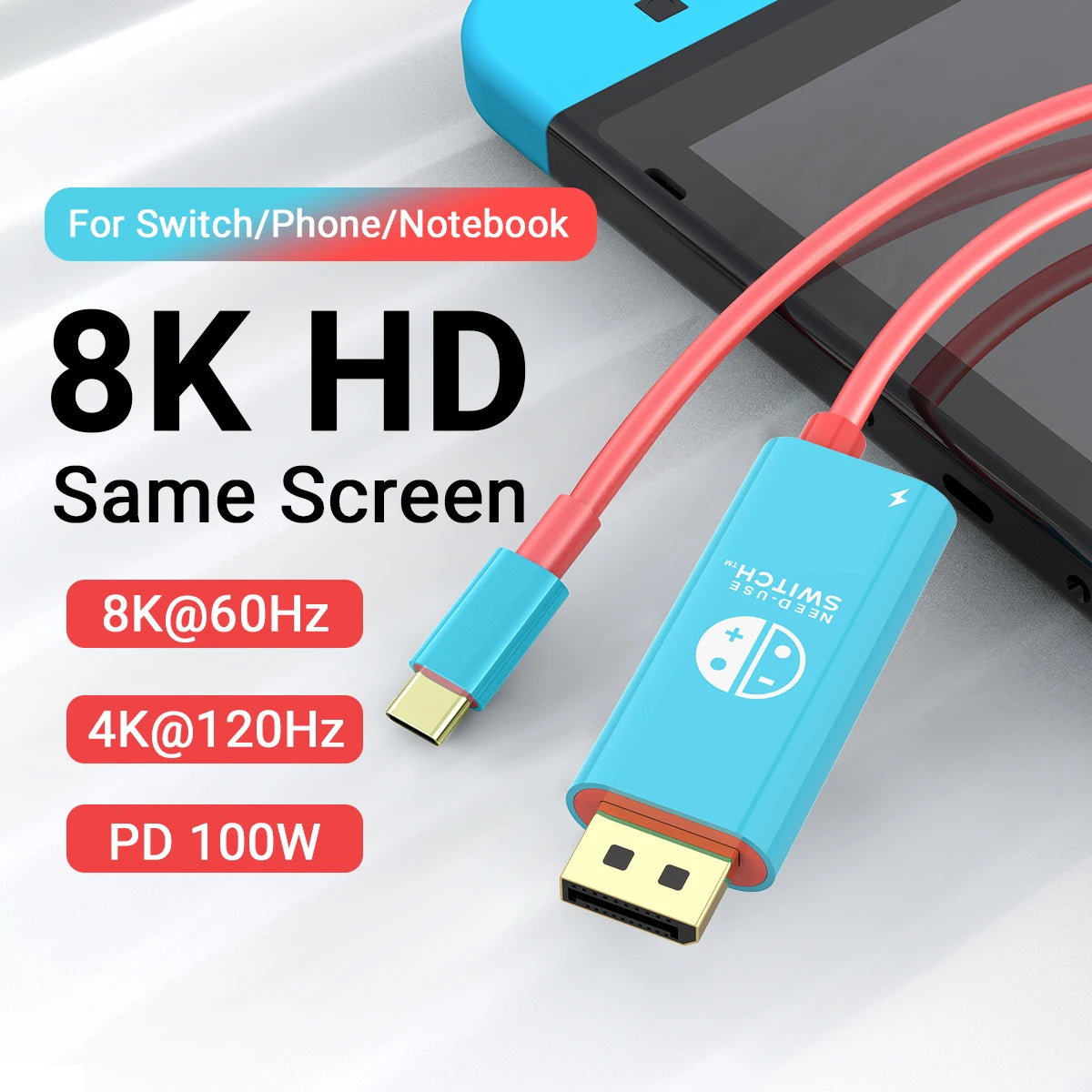6.6Ft USB-C to DisplayPort Cable 8K@60Hz + PD 100W Charging