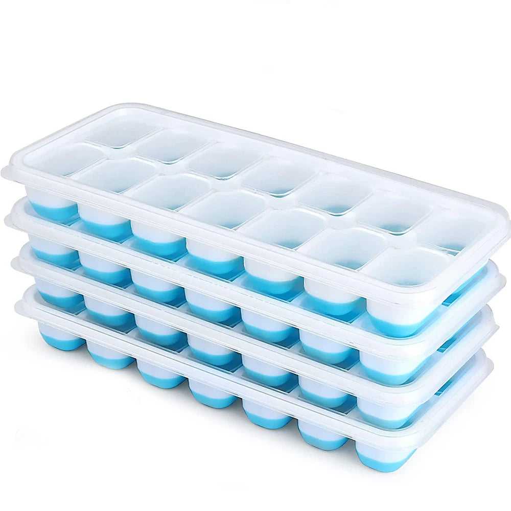 Silicone Ice Cube Tray with Lid – 14 Square Cubes Easy Release