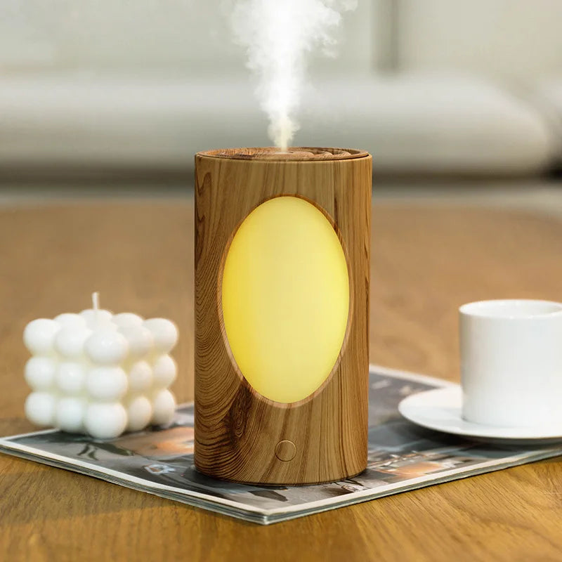 600ml Portable Aroma Diffuser With Colorful LED Lights Battery Rechargeable Wireless Air Humidifier For Bedroom Office Peaceful Pleasures Health and Wellness Wood Grain