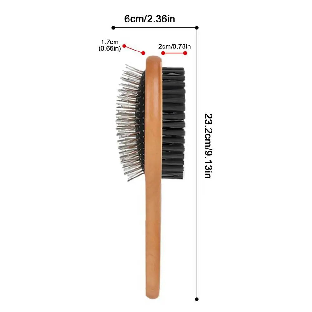 Double-Sided Pet Grooming Brush for Dogs & Cats | Wood Handle