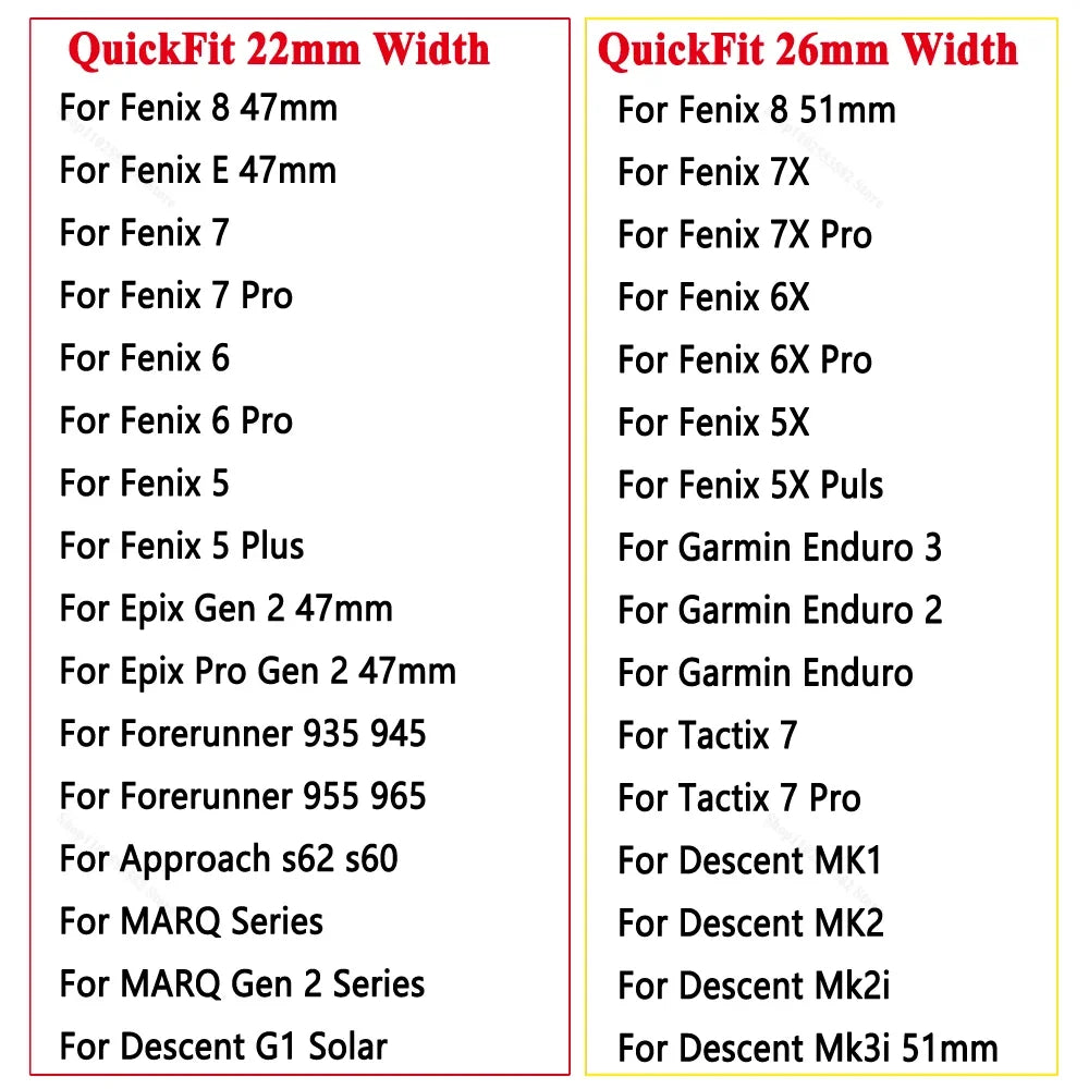 Silicone Quick Fit Band for Garmin Fenix 8/7/6/5 – 22mm 26mm