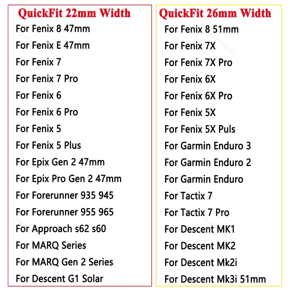 Silicone Quick Fit Band for Garmin Fenix 8/7/6/5 – 22mm & 26mm