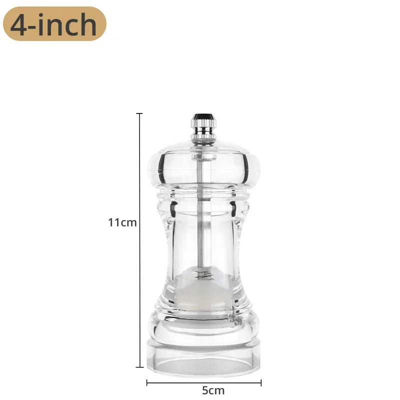 Acrylic Combo Pepper Mill & Salt Shaker | Adjustable Ceramic Grinder, Clear Transparent Body