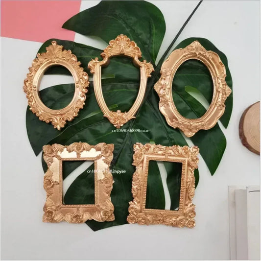 Golden Retro Photo Frame Ornaments Vintage Small Jewelry Positioning Frame Jewelry Display Props Home Decoration Living Room Peaceful Pleasures Health and Wellness
