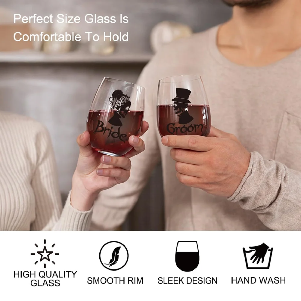 Skull Bride Groom Wine Glass Valentine's Day Autumn Halloween Cup Anniversary Wedding Couple Gift Bachelorette Party Decoration Peaceful Pleasures Health and Wellness