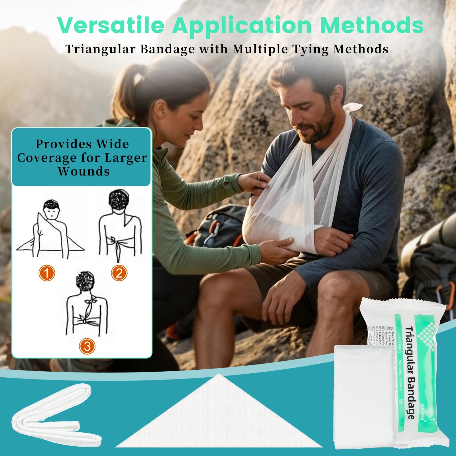 Medical Triangular Bandage 96x96x136 cm, First Aid Emergency Arm Sling Fracture Fixation Camping Survival Kit Supply, 1pc/10pcs Peaceful Pleasures Health and Wellness