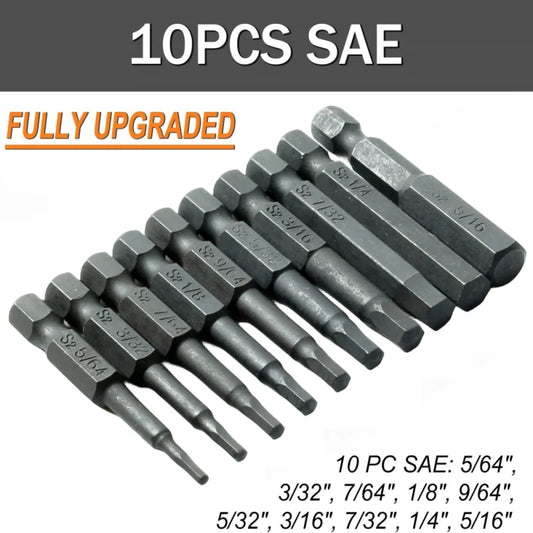 10-Pc SAE & Metric Hex Allen Wrench Drill Bit Set | 1/4" Magnetic Peaceful Pleasures Health and Wellness 10pcsSAE