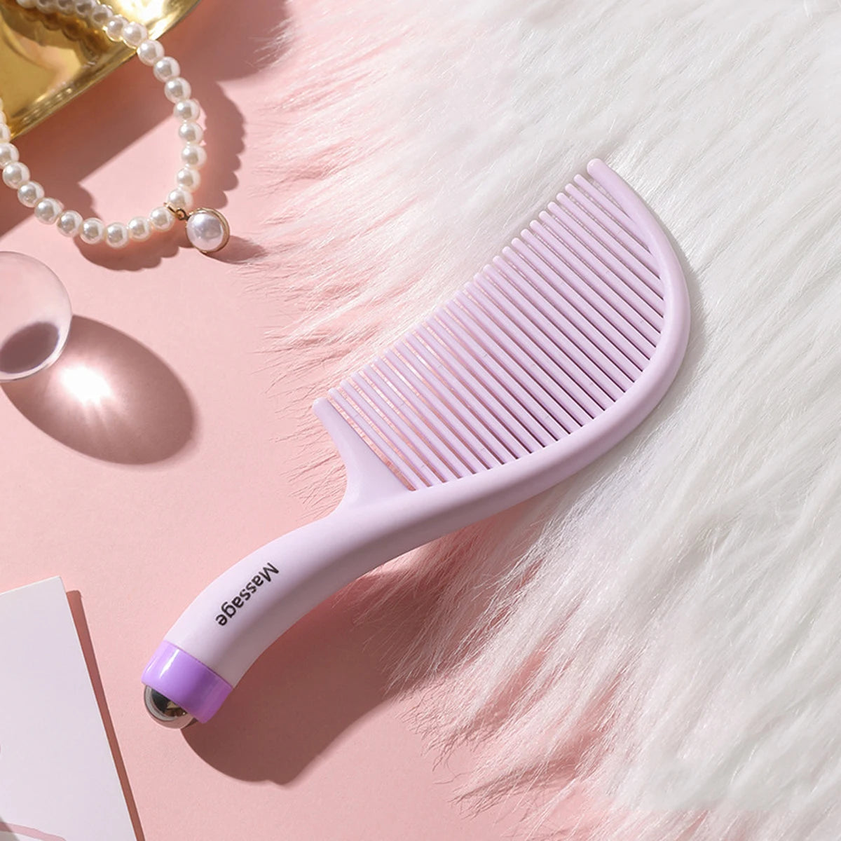 1Pcs Portable Women Contrast Color Massage Comb Bead Massage Hair Styling Comb Straightening Comb Peaceful Pleasures Health and Wellness Purple