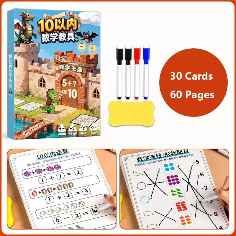 60 Pages Math Counting Flash Cards Workbook Within 10 Addition
