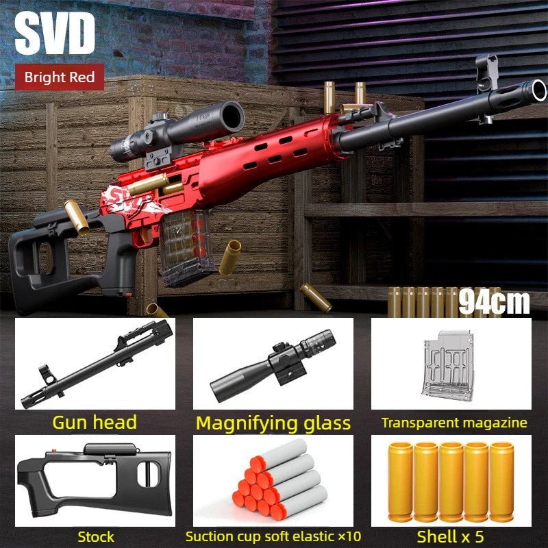 SVD Manual Sniper Rifle Shell Ejection Soft Bullet Toy Gun Outdoor Games CS Fighting Game Birthday Gift for Peaceful Pleasures Health and Wellness Red