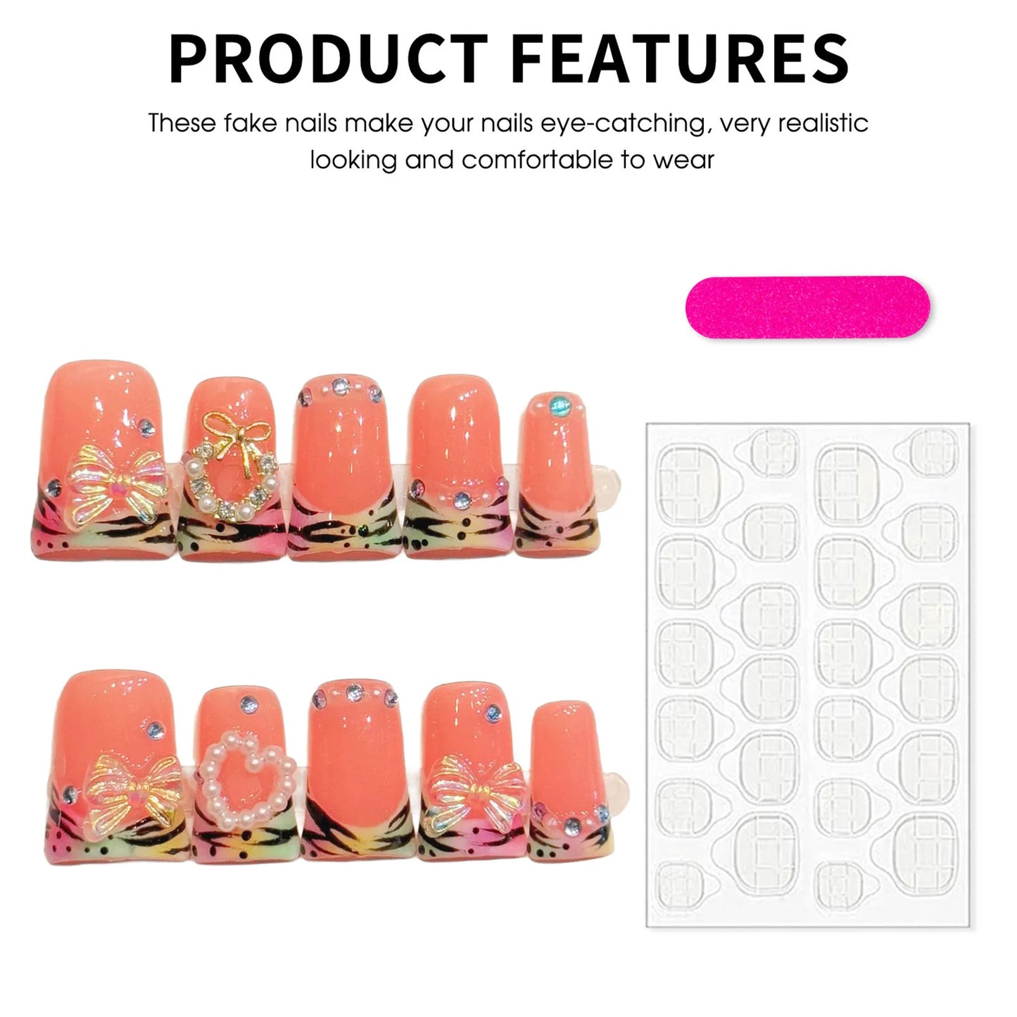 Duckbill Press On Nails – Orange Pink Gradient French Tip 10pcs