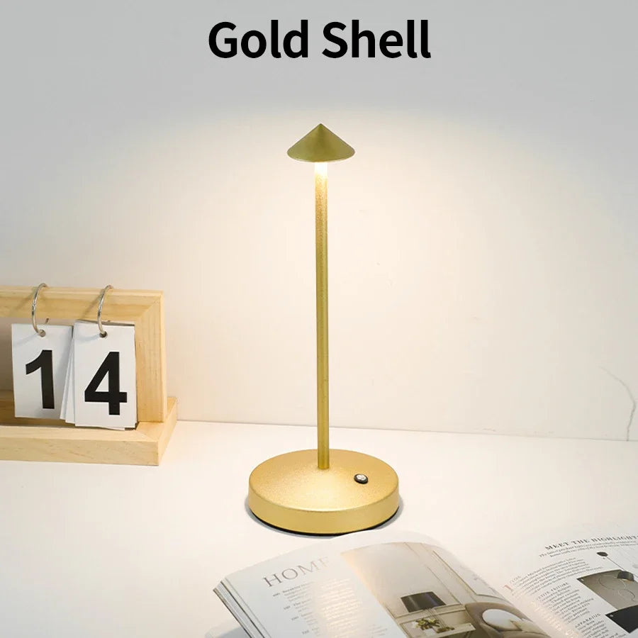 Rechargeable Table LED Lamp Touch Sensor Night Desk Lamp for Restaurant Hotel Bar Bedroom 3 Color Temperatures Stepless Dimming Peaceful Pleasures Health and Wellness Gold
