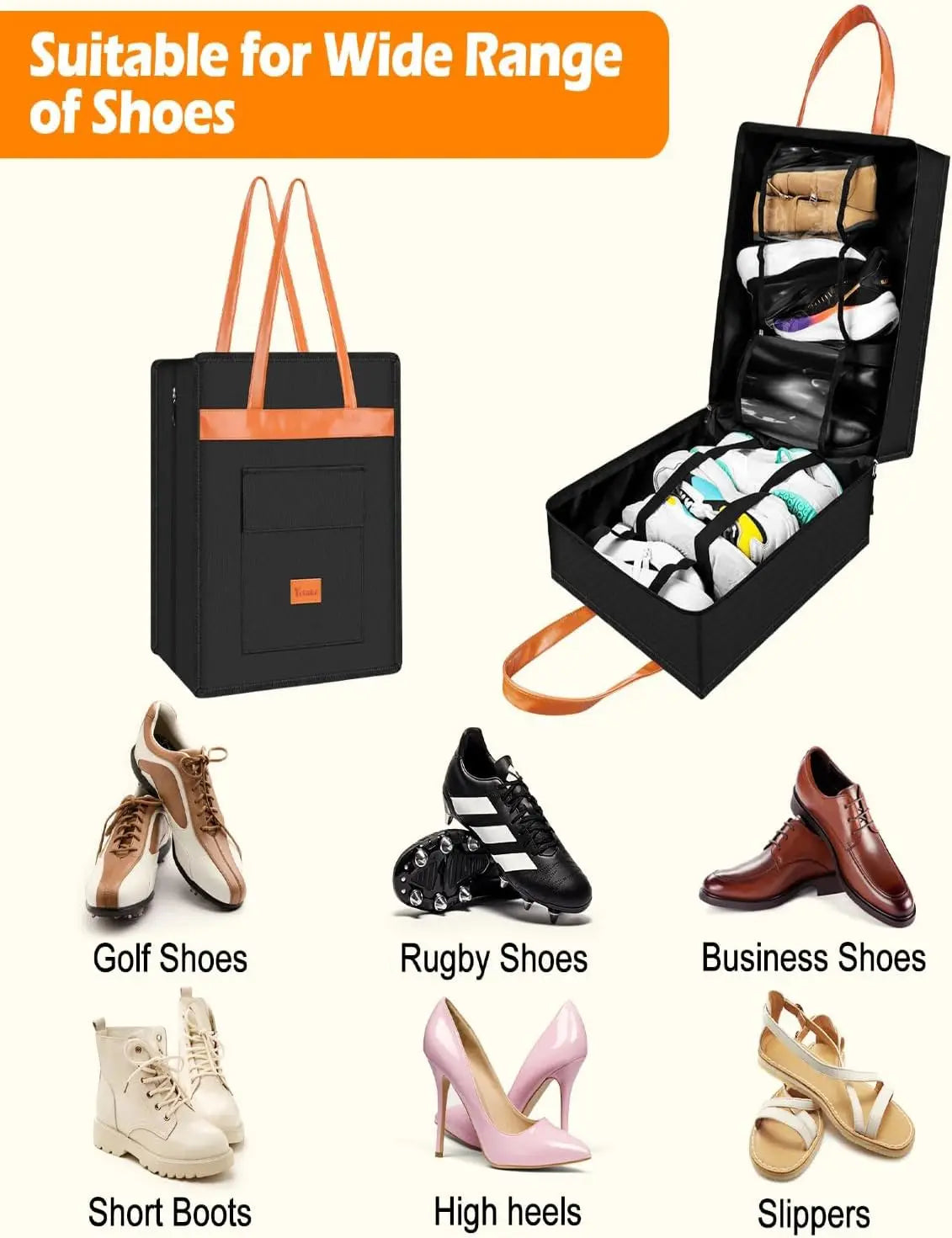 Portable Travel Shoe Organizer – 3 Compartments, Holds 6 Pairs, Waterproof Oxford Cloth Peaceful Pleasures Health and Wellness