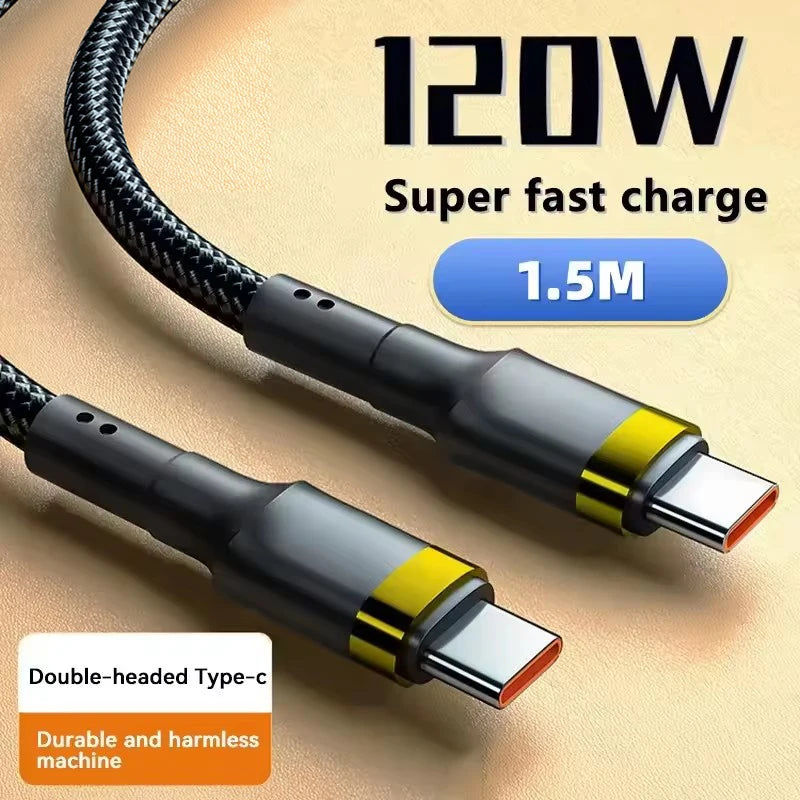 120W Fast Charge Cable PD Quick Charging High Quality USB C TO USB Type C Cable For iPhone Xiaomi 17 Plus Pro Max Samsung S24 Peaceful Pleasures Health and Wellness 120W gold 1.5m