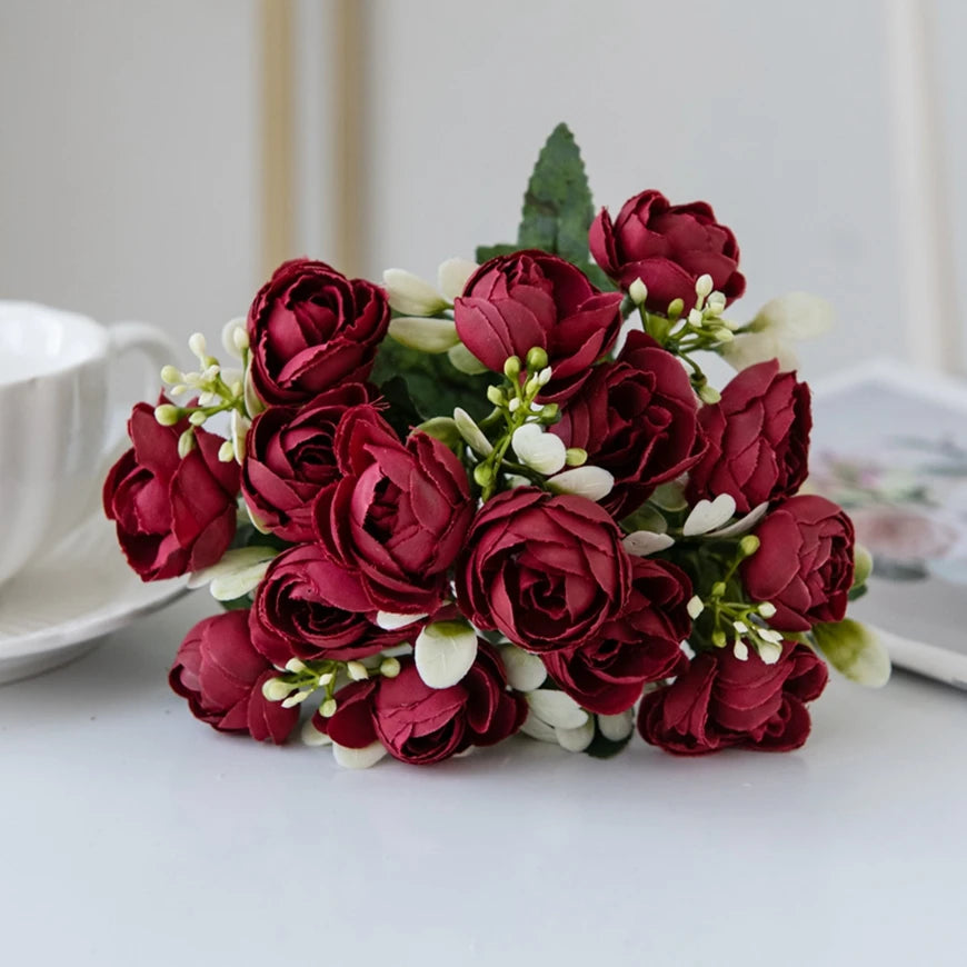 15-Head Silk Rose Bouquet | Wedding & Home Artificial Flowers