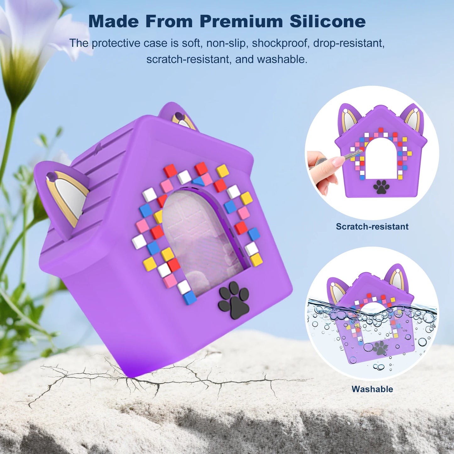 Portable Silicone Sleeve with Lanyard Protective Skin Cover Shockproof & Anti Drop for Bitzee Doghouse Virtual Electronic Pet Peaceful Pleasures Health and Wellness