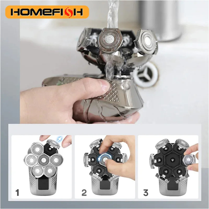 HOMEFISH Mens 7 Blade Razor Replacement Shaving Heads Floating Washable Electric 7D Shavers Trimmers Kit Cutter Blades Peaceful Pleasures Health and Wellness