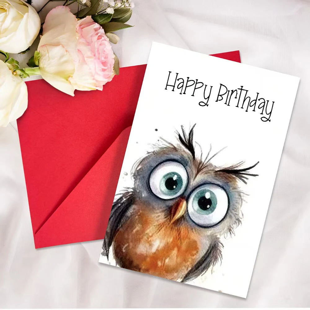 Funny Watercolor Bird Expression Handwritten Greeting Card Birthday
