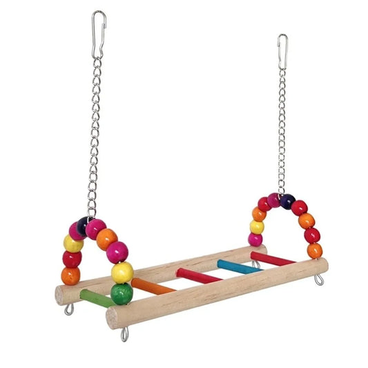 Wooden Parrot Swing Perch Stand with Colorful Beads | Bird Cage Bird Cage Toy Oasis Select Colorful