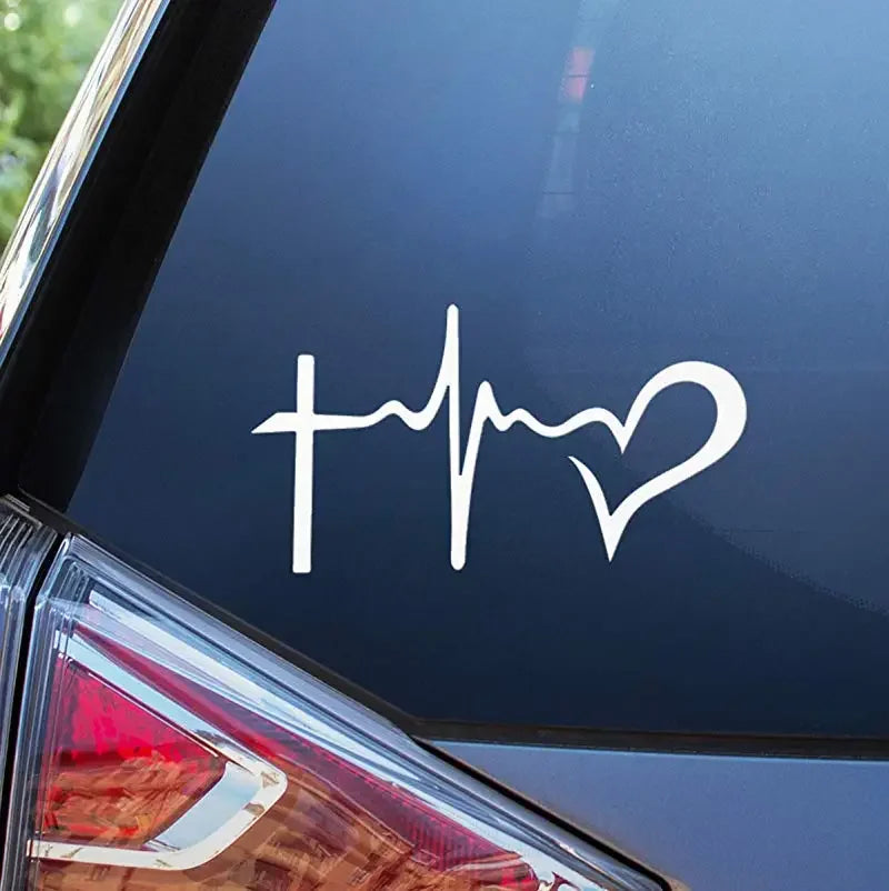 6"*3.2" Christian Life Line Cross & Heart Vinyl Decal Bumper Sticker for Your Car Peaceful Pleasures Health and Wellness
