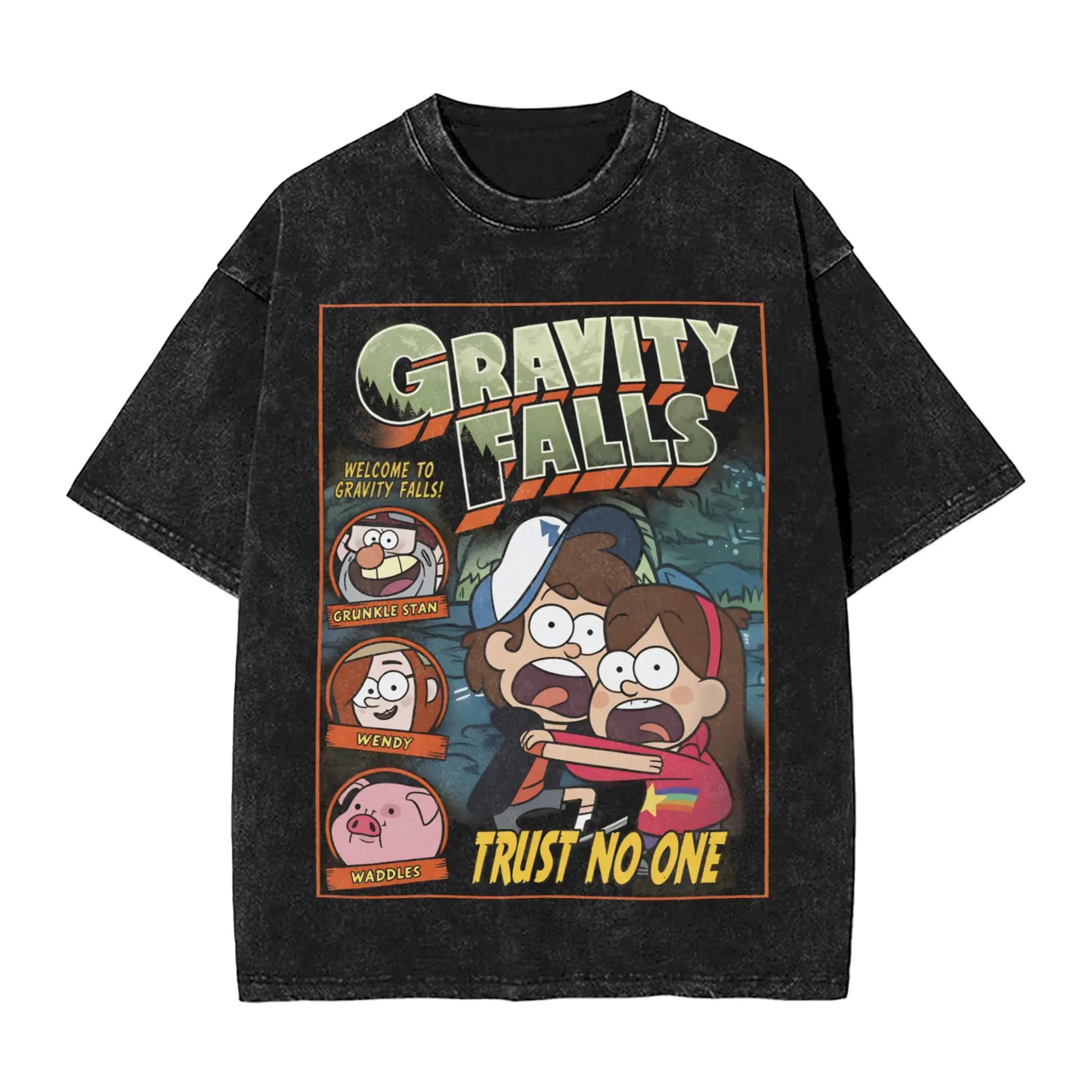 Gravity Falls Men T Shirt Washed Vintage Tee Shirt Short Sleeve Crew Neck T-Shirt Pure Cotton Graphic Printed Clothing Peaceful Pleasures Health and Wellness 2 XXL