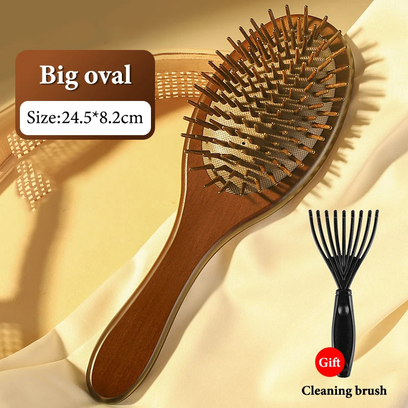 1pcs Sandalwood Hand Carved Air Cushion Comb With Wood Teeth, Scalp Massage Brush For All Hair Types, Wooden Hair Styling Peaceful Pleasures Health and Wellness Big oval