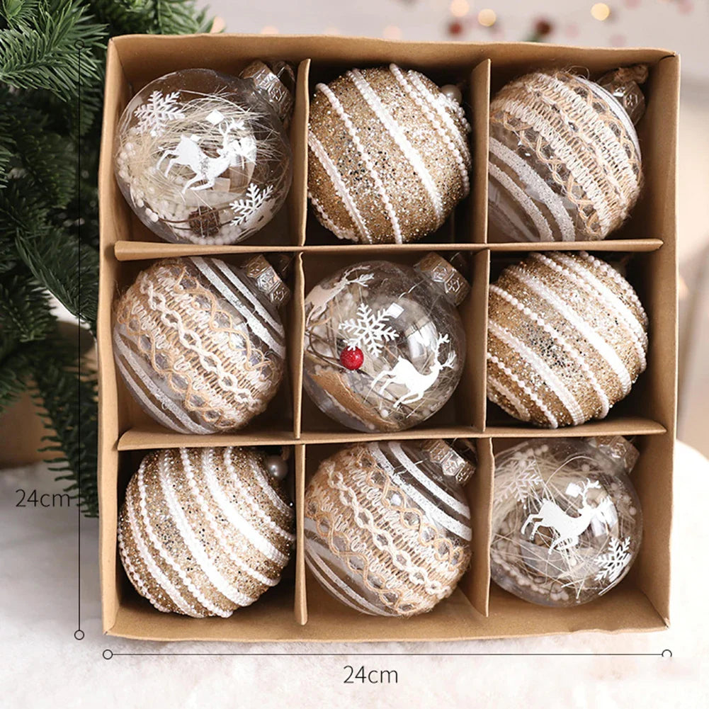 80mm Plastic Christmas Ball Ornaments Set – 6 or 9 Xmas Baubles