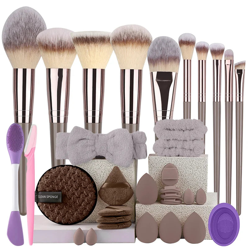 RUNTOIN Brown Makeup Brush Set 3-20pc | Foundation & Eyeshadow