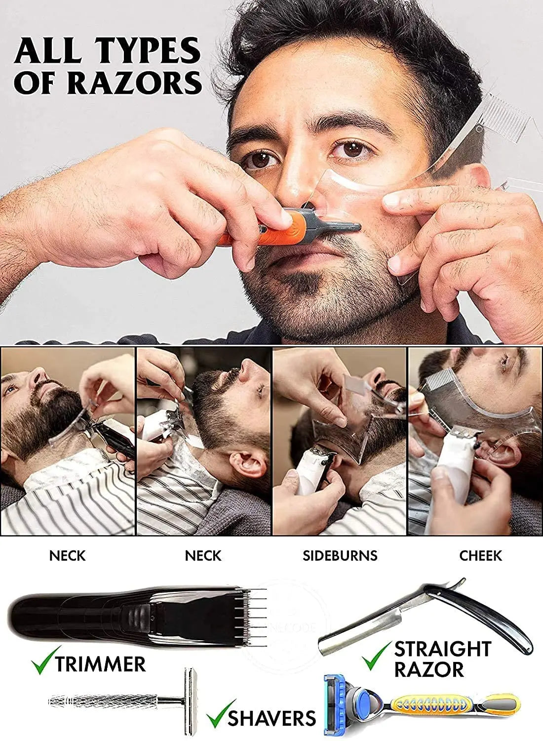 Men's Beard Shaping Tool & Stencil Comb – Stainless Steel