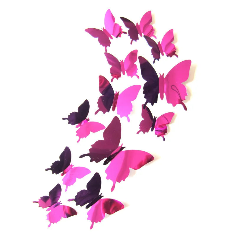 12pcs 3D Butterfly Mirror Wall Stickers Removable DIY Wall Art for Party Wedding Decor Home Decorations Craft Supplies stickers Peaceful Pleasures Health and Wellness purple