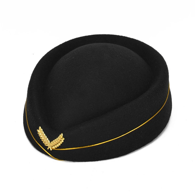 Flight Attendant Hat Woolen Beret Women British Performance Hotel Reception Korean Version Fashion Elegant Top Hats Band Hat Peaceful Pleasures Health and Wellness Black