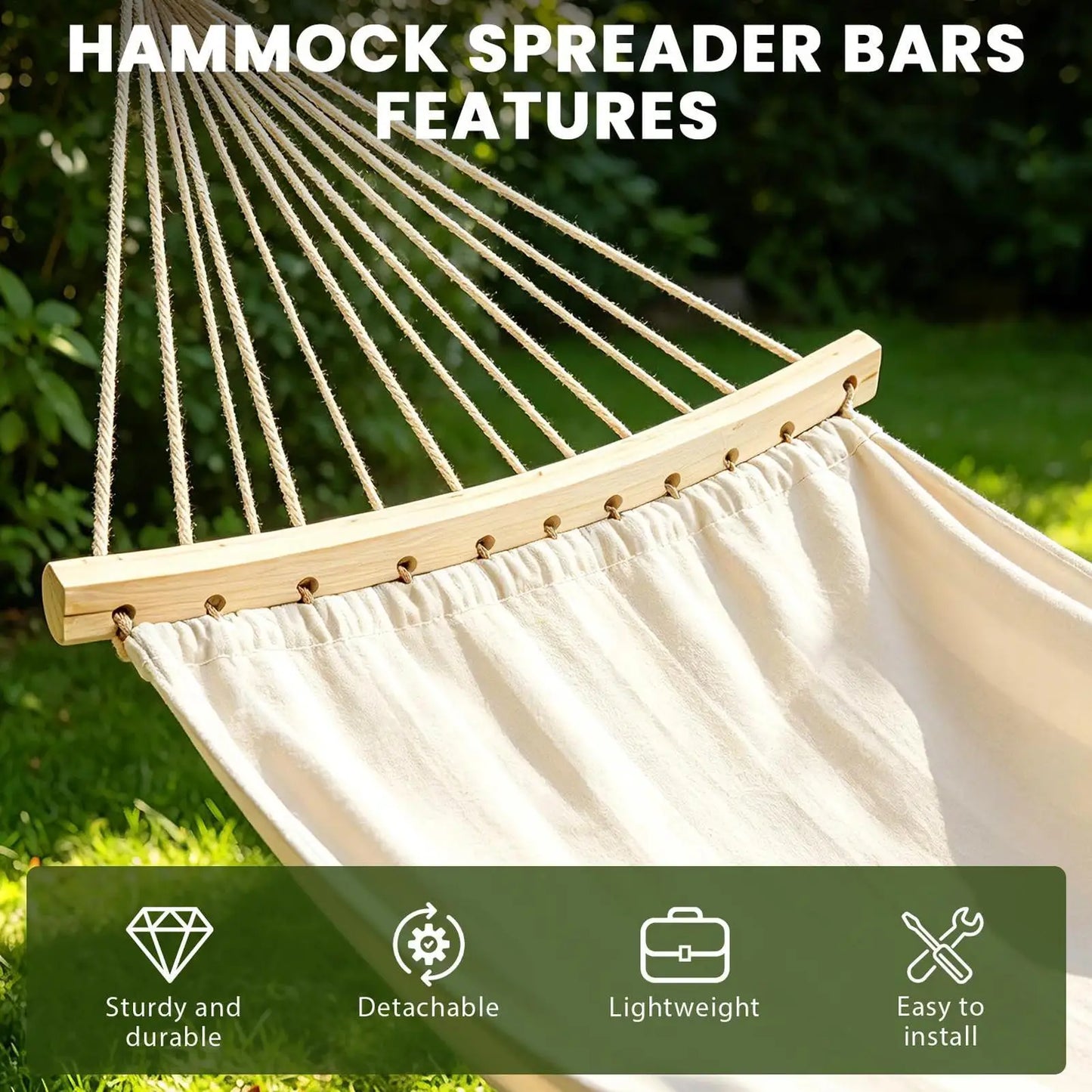 Wooden Hammock Spreader Bar Set – 2 Piece Portable Detachable
