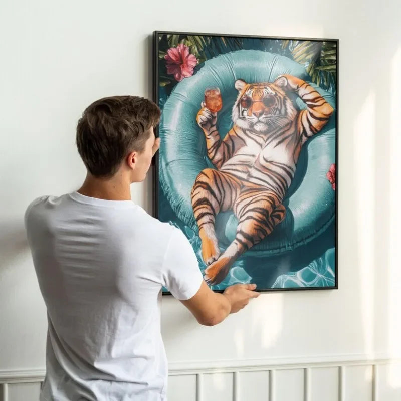 Funny Animals Swimming Pool Canvas Wall Art | Bathroom Decor