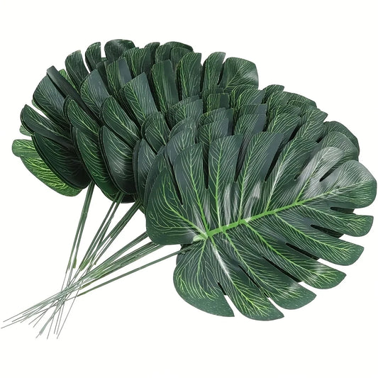 Artificial Monstera Turtle Leaves 12/24pcs | Tropical Party Decor Artificial Decorative Leaves Peaceful Pleasures Health and Wellness