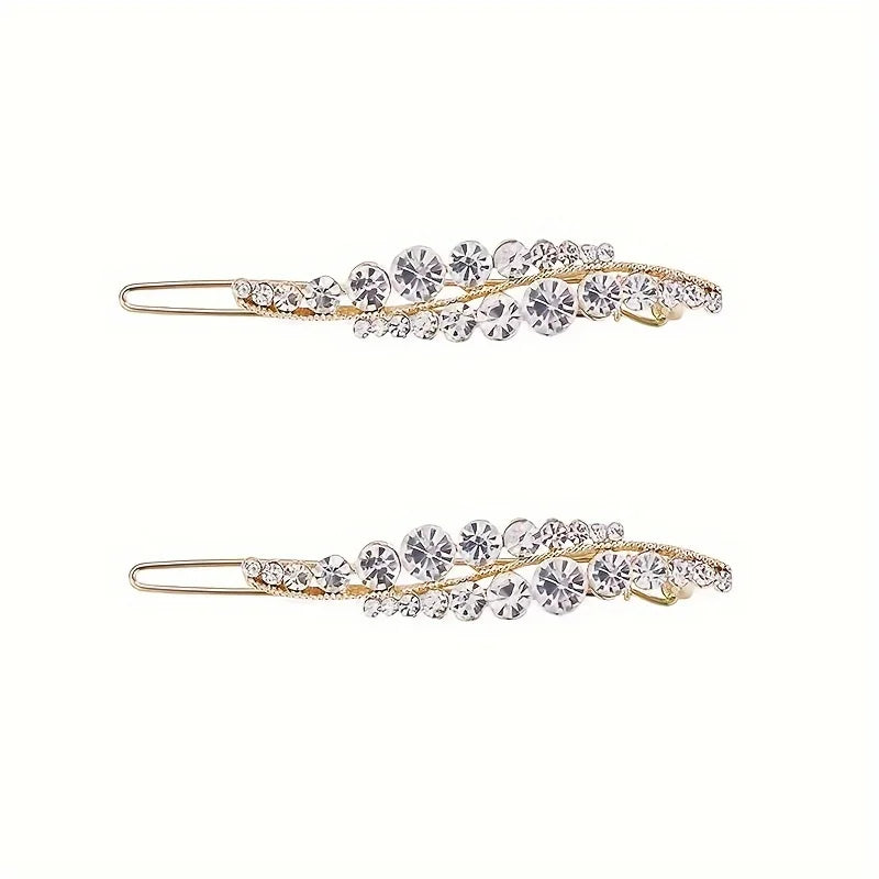 2pcs Elegant Leaf Hair Clips – Pearl & Rhinestone Barrettes Peaceful Pleasures Health and Wellness 2 PCS Rhinestone China Mainland