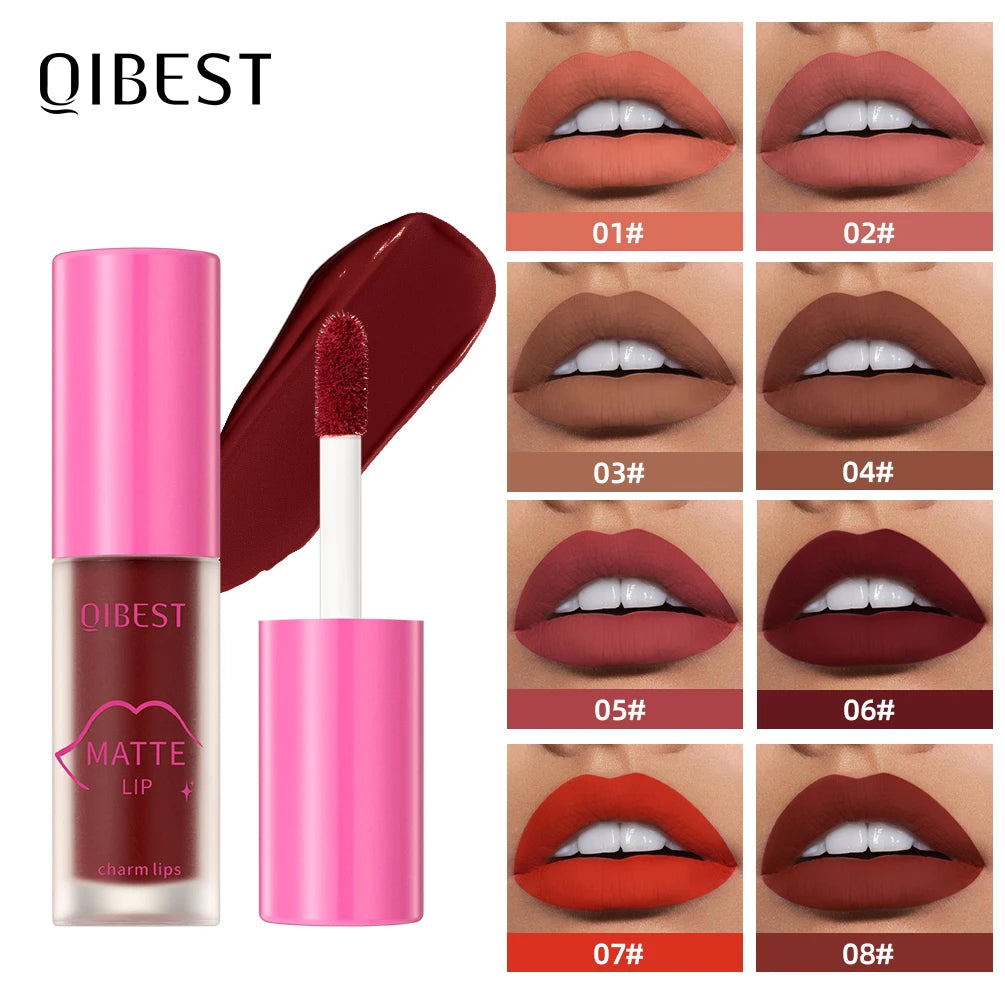 QIBEST Matte Lip Glaze Waterproof Silky Lip Gloss Non-Stick Cup Liquid Lipstick Sexy Red Liptint Durable Lip Mud Lasting Makeup Peaceful Pleasures Health and Wellness