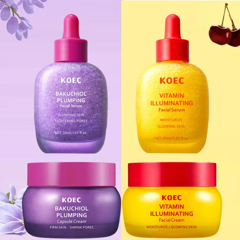 KOEC BAKUCHIOL Plumping & Vitamin Illuminating Skin Care Set, Cream & Serum, Firming Moisturizing Glowing For All Skin Types Peaceful Pleasures Health and Wellness
