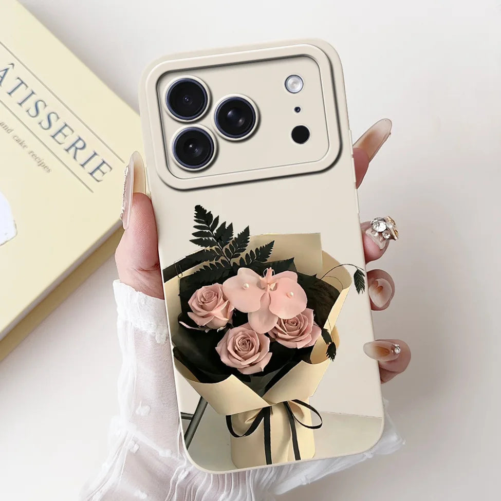 iPhone 17 Pro Silicone Case | Cute Kawaii Floral Painted Cover