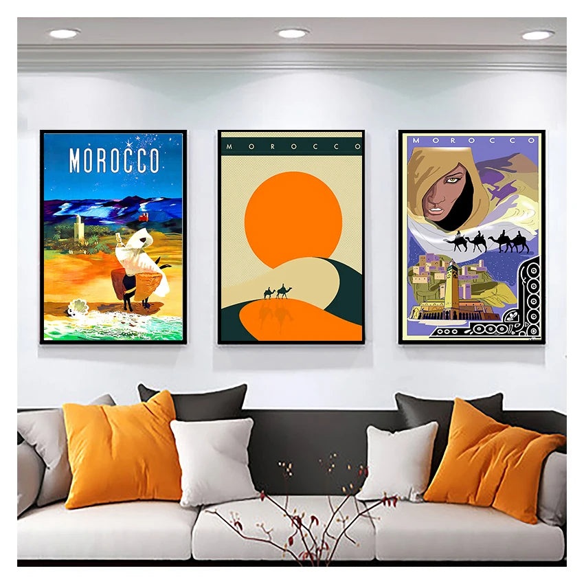 Canvas Paintings Vintage Wall Kraft Posters Coated Stickers Home Decorative Gift Visit Africa Morocco Desert Travel Peaceful Pleasures Health and Wellness