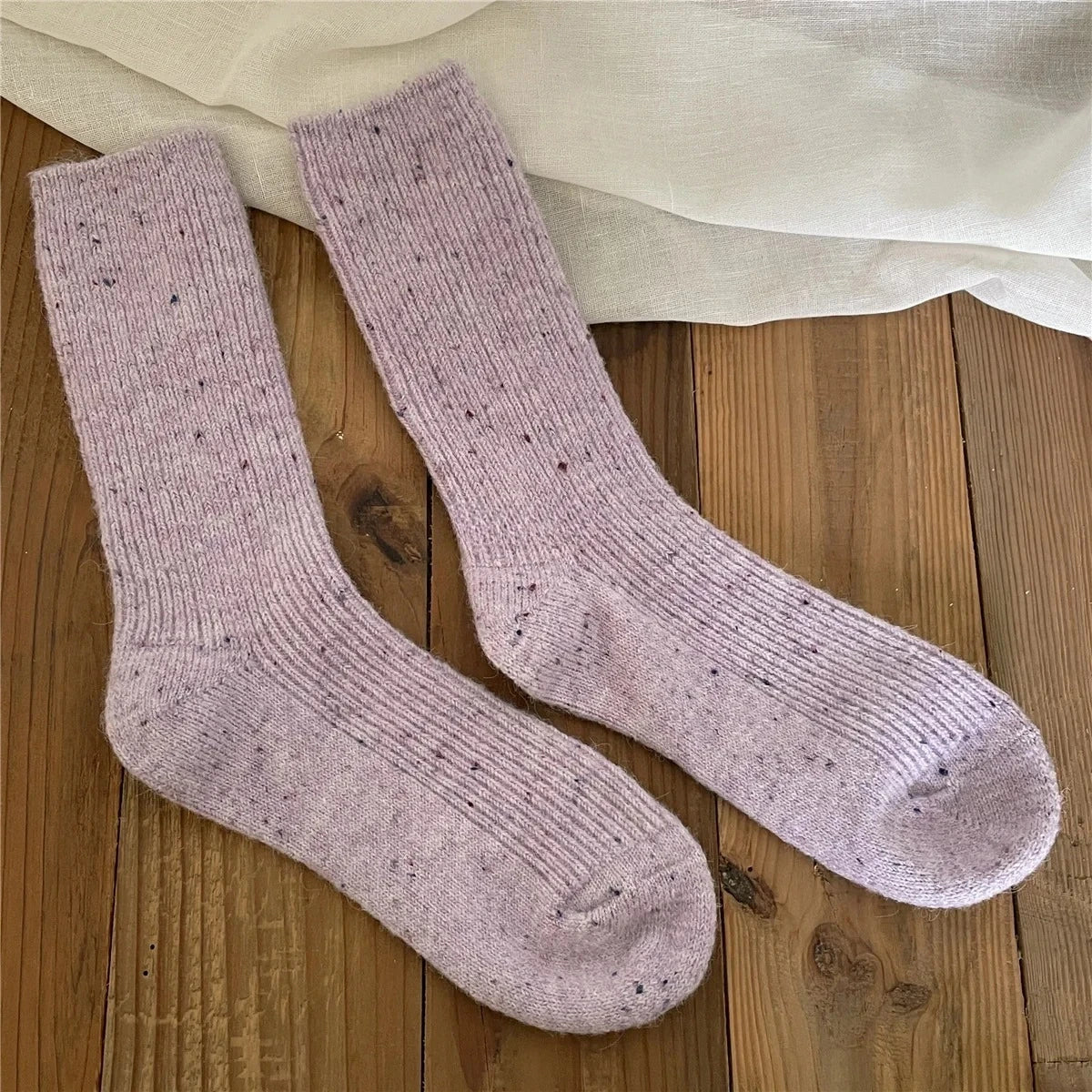 Thick Dotted Wool Socks for Autumn Winter Solid Color Japanese Mid Tube Pile Socks Cashmere Confinement Socks Thick and Sturdy Peaceful Pleasures Health and Wellness PURPLE One Size