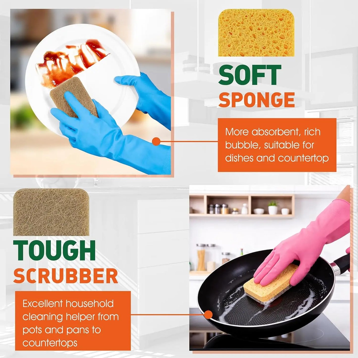 6-Pack Kitchen Sponge Scrubber Set – Oil-Resistant Cleaning