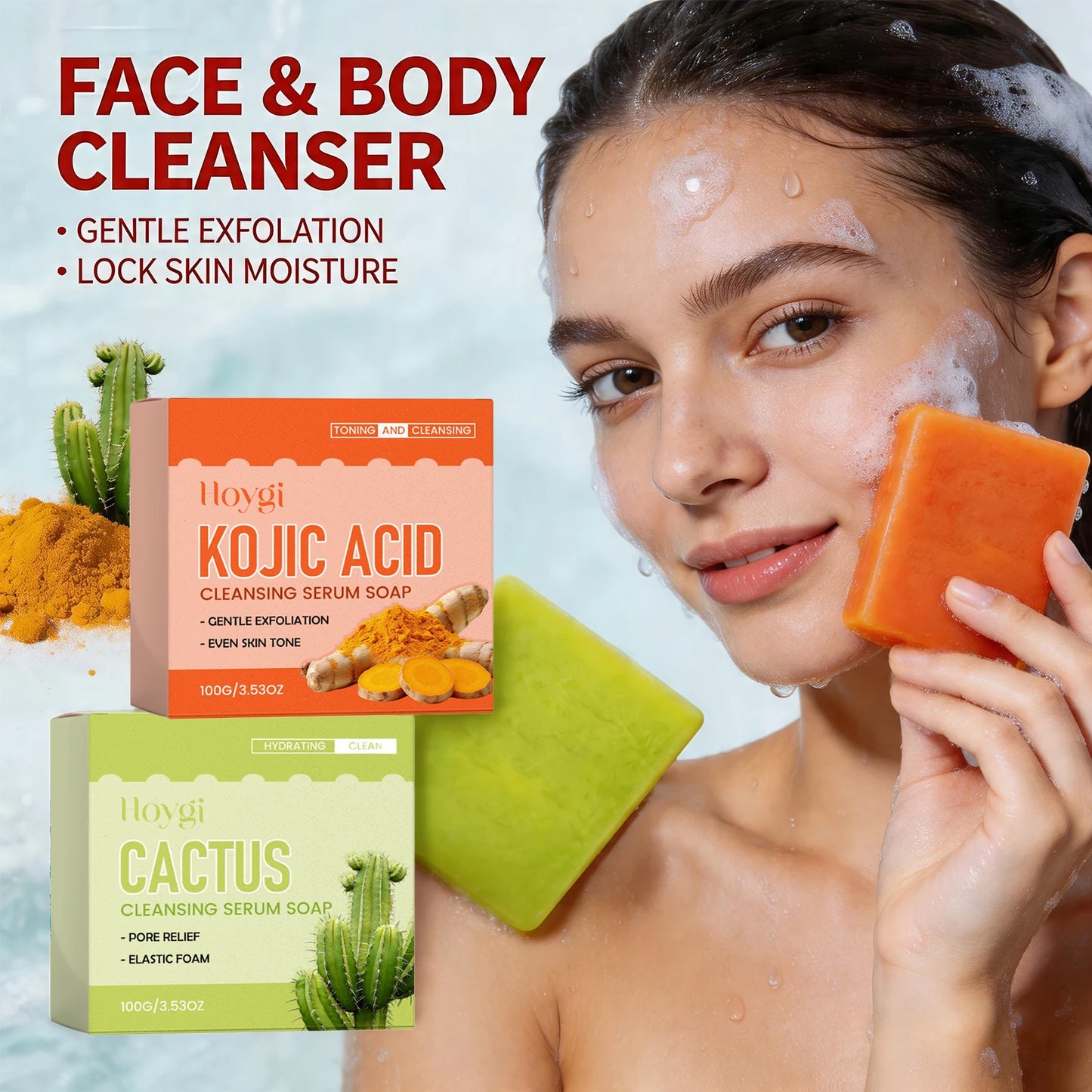 Cactus / Kojic Acid Cleansing Serum Soap Exfoliating Even Skin Tone Brightening Soap Removes Dirt Oil Smooth Hydrated Body Care Peaceful Pleasures Health and Wellness
