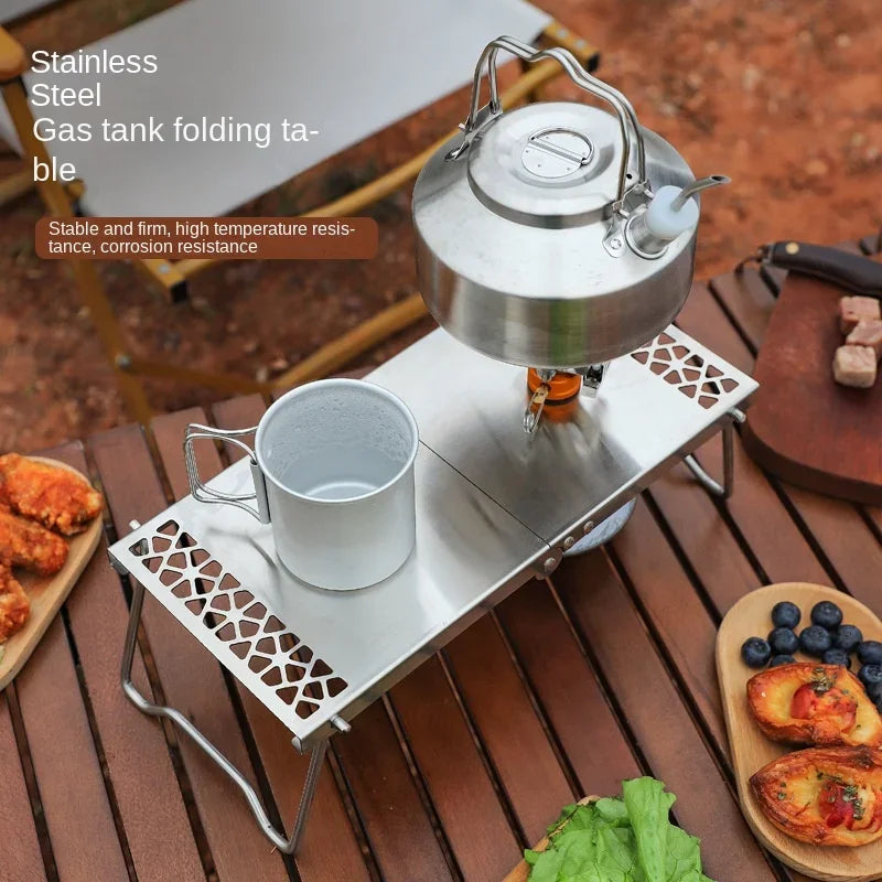 Outdoor Portable Mini Tea Table Stainless Steel Splicing Folding Barbecue Table Multifunctional Camping Grill Tea Dual Use Table Peaceful Pleasures Health and Wellness