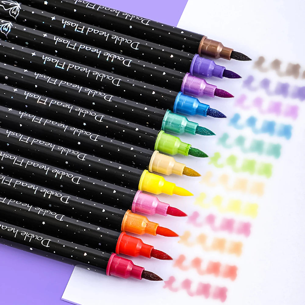 Double Headed Dual Glitter Marker Pen Hand-painted Brush Bolded Soft