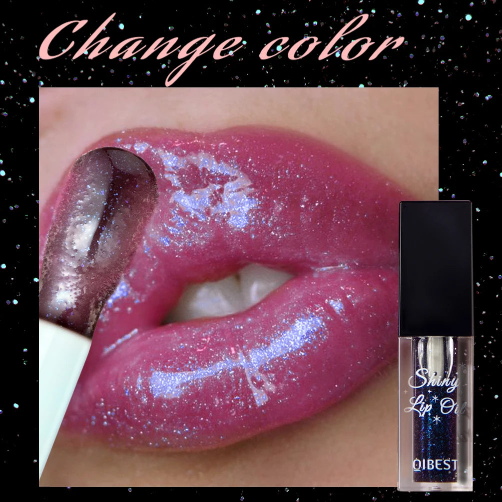 QIBEST Shimmer Lip Oil Black Color Changing Lipgloss Moisturizing Shiny Mirror Lipgloss Oil Plumping Glitter Lip Tint Cosmetics Peaceful Pleasures Health and Wellness