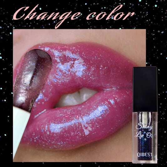 QIBEST Shimmer Lip Oil Black Color Changing Lipgloss Moisturizing Shiny Mirror Lipgloss Oil Plumping Glitter Lip Tint Cosmetics Peaceful Pleasures Health and Wellness