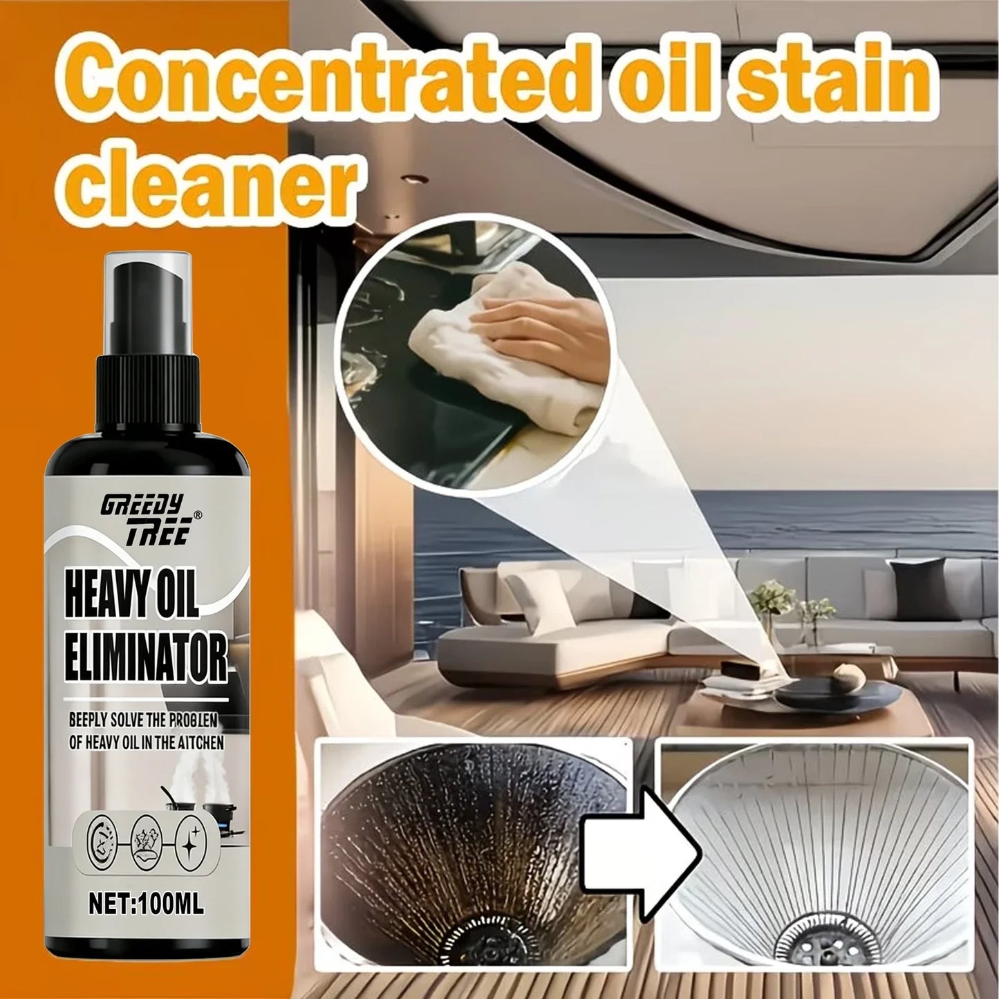 Heavy-Duty Kitchen Degreaser Spray 100ml + Free Sponge