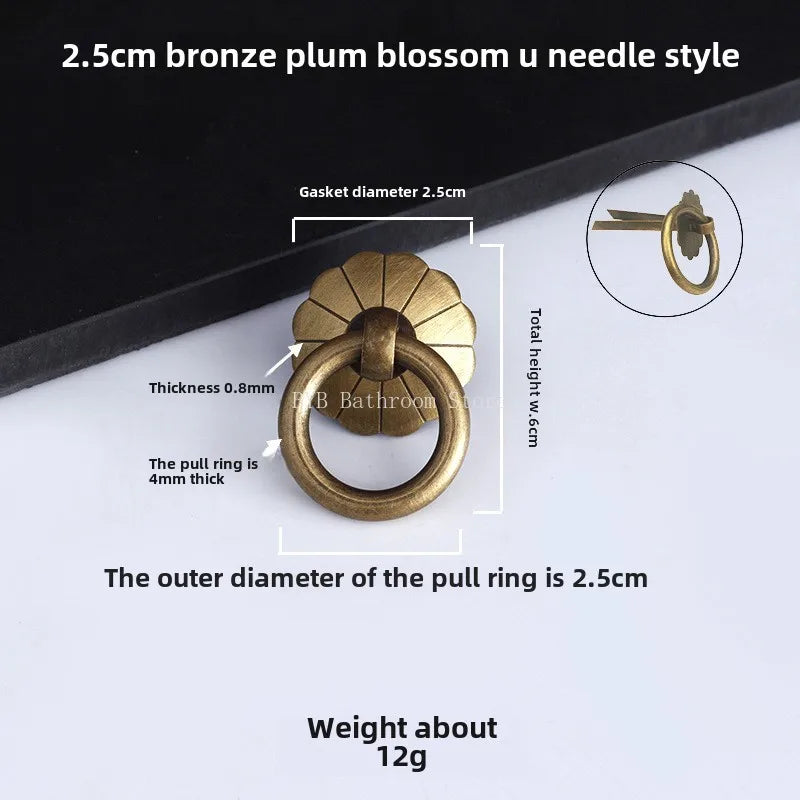 Antique Brass Ring Pull Knob | Vintage Cabinet Drawer Handle