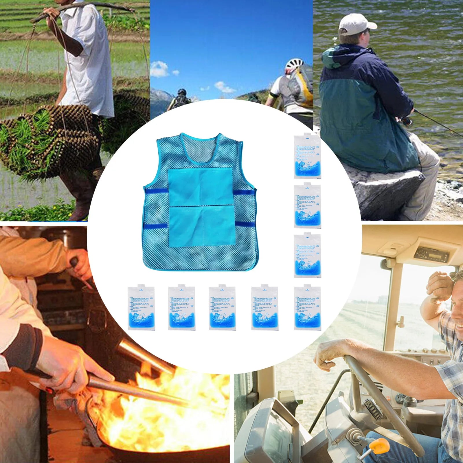 Summer Ice Pack Cooling Vest Ice Cube Ice Pack Vest Vest With 8 Ice Packs Heatstroke Safety Vest Clothing Jacket Peaceful Pleasures Health and Wellness