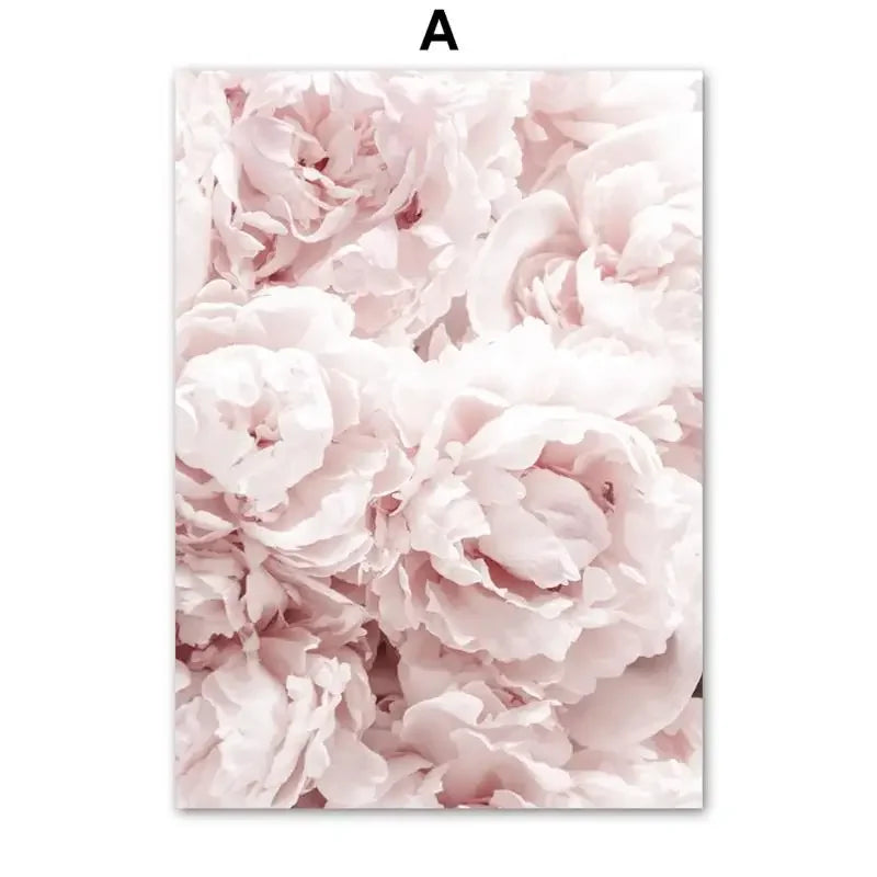 Pink Rose Peony Minimalist Canvas Wall Art | Nordic Floral Print